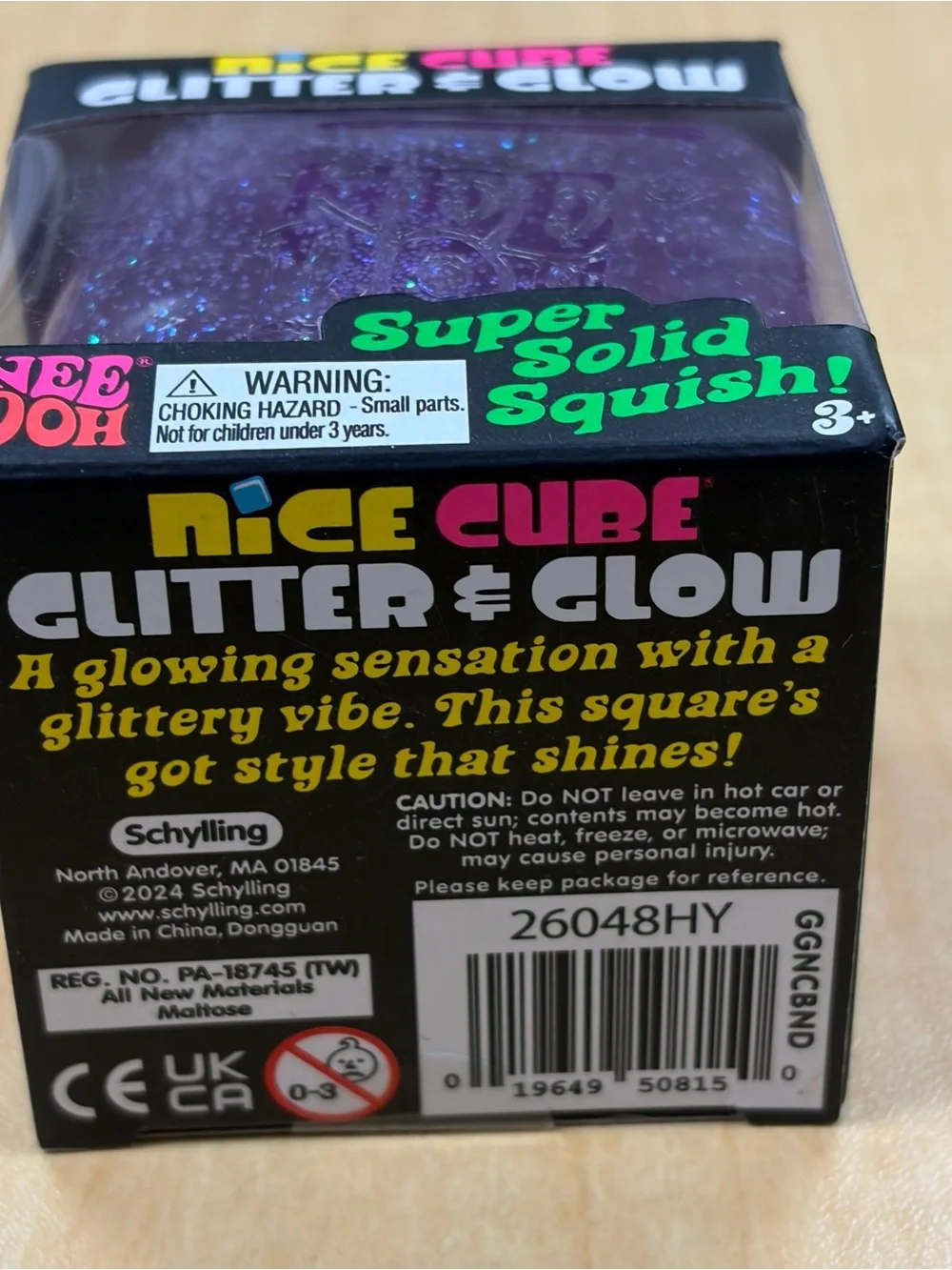 Nee Doh Nice Cube Glitter & Glow Super Solid Squish! Purple Brand New